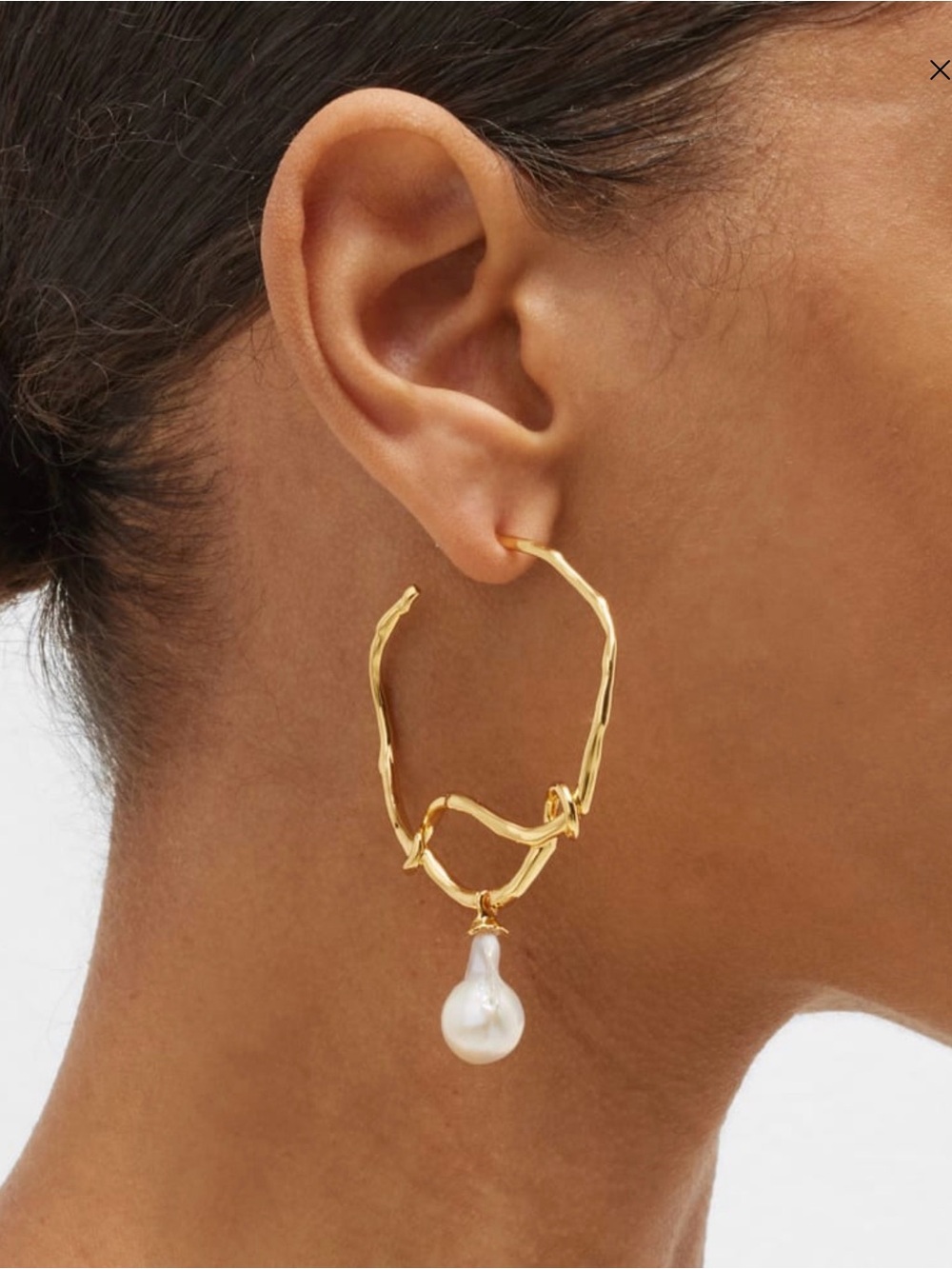 NEW Alexis Bittar Twisted Genuine Pearl Drop Hoop Earrings 14k Gold Plated JL30